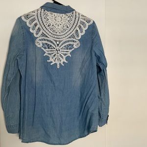 Women’s denim button up shirt with lace detailing